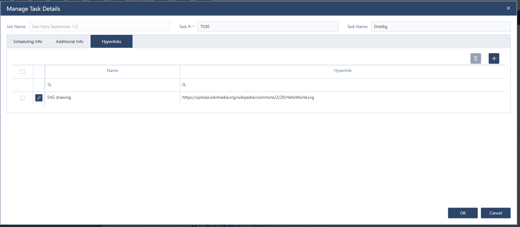 document links in just plan it production scheduling software