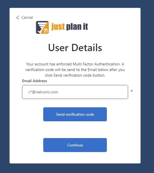 just plan it- mulit-factor authentication email step 1