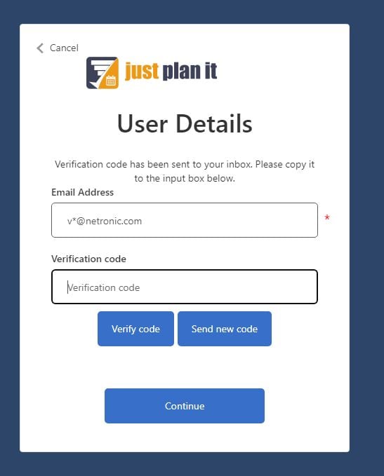 just plan it - multi-factor authentication email step 2
