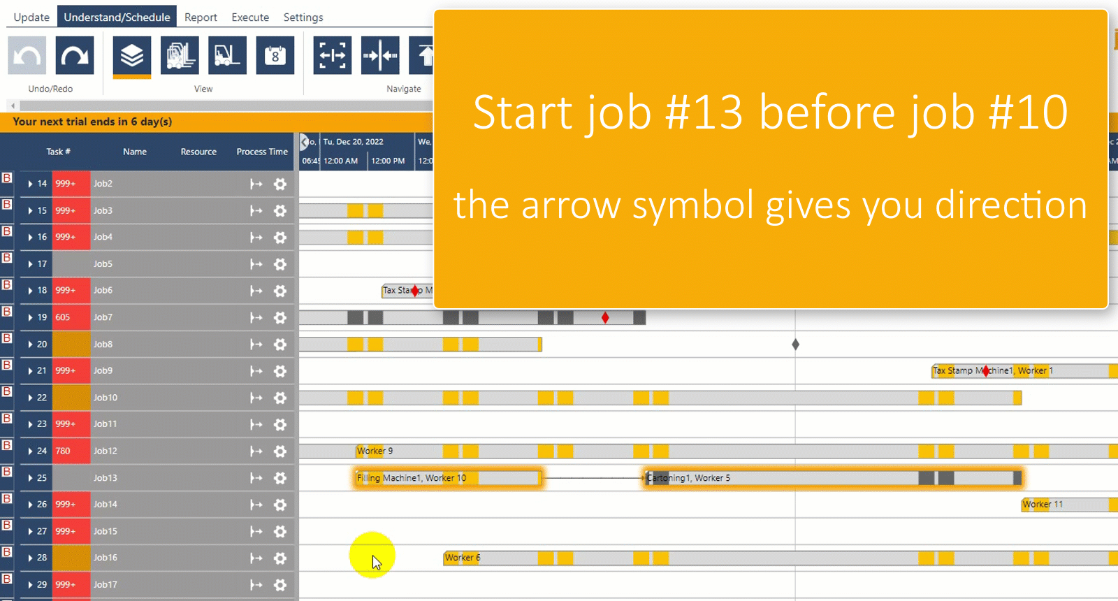 drag&drop interactions for moving jobs in just plan it
