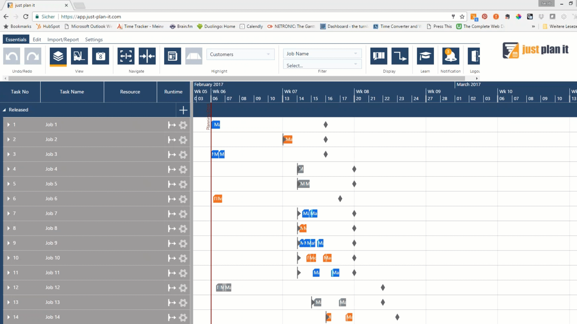 Zooming in and out with just plan it visual scheduling software