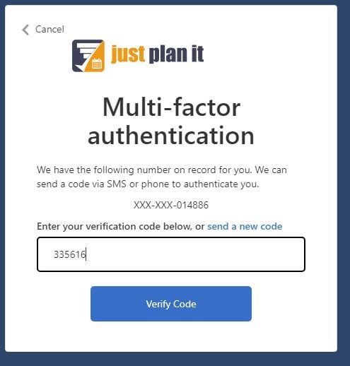 just plan it - multi-factor authentication by phone step 2
