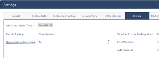 Settings Operations Horizon