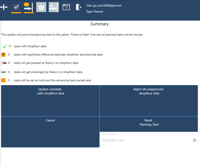 summery of shopfloor data to be approved