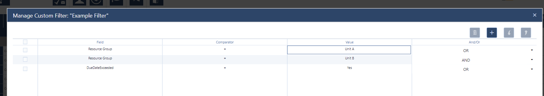 new custom filter in just plan it - production scheduling software for HMLV manufacturer