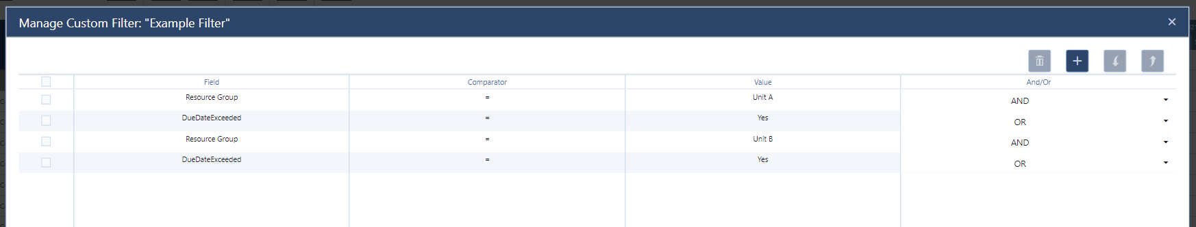 set up of custom filter in just plan it - production scheduling software for HMLV manufacturer