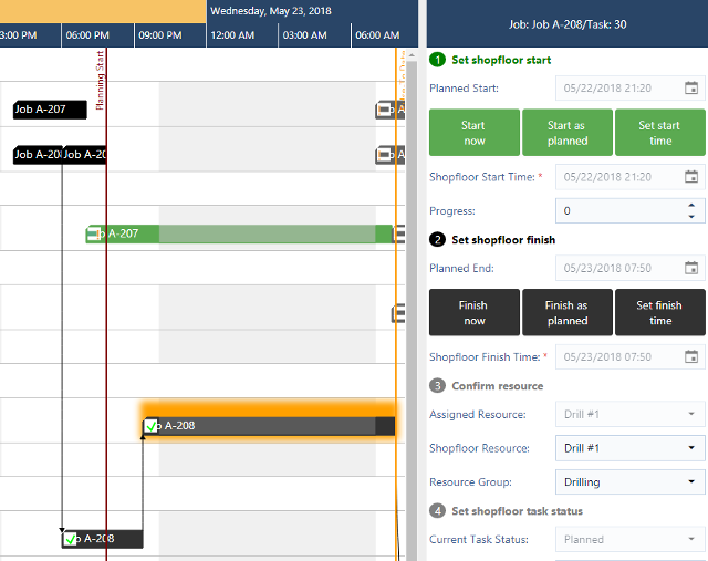 Easy update of schedule with shopfloor data